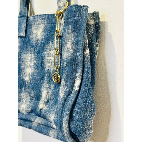 SANDRO Denim Tie-Dyed Kasbah Magnetic Button Closure Open Pocket Grunge Bag - Picture 8 of 13